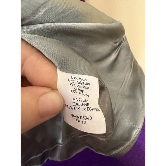 Size 6 J Crew Women's Wool Blend Pea Coat Purple Double Breasted Lined - Picture 5 of 5